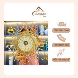 Đồng hồ treo tường kim trôi cao cấp tia mặt trời đính ngọc TRẮNG KHẢM TRAI hãng MOD Decor